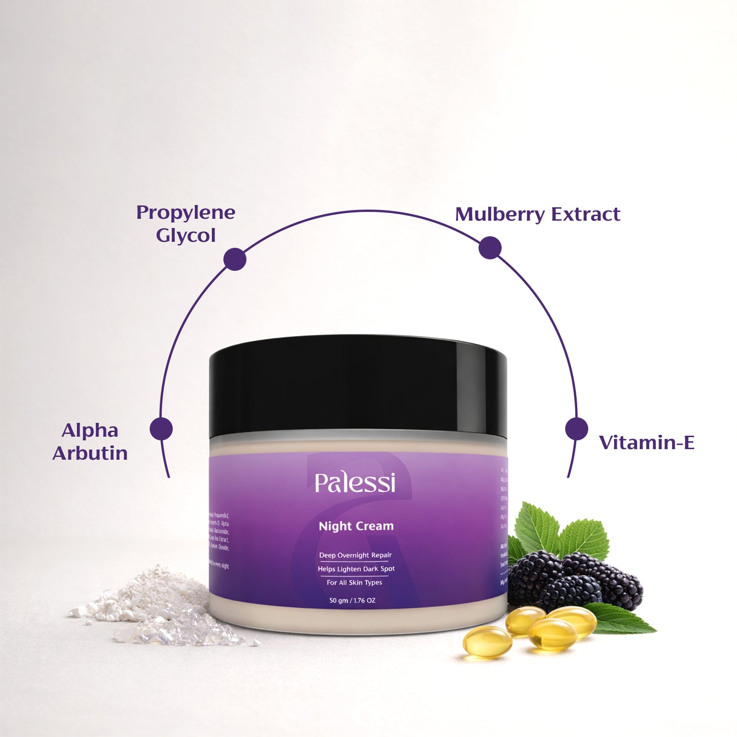 Palessi Night Cream with Alpha Arbutin, Vitamin-E, Mulberry  50 gm
